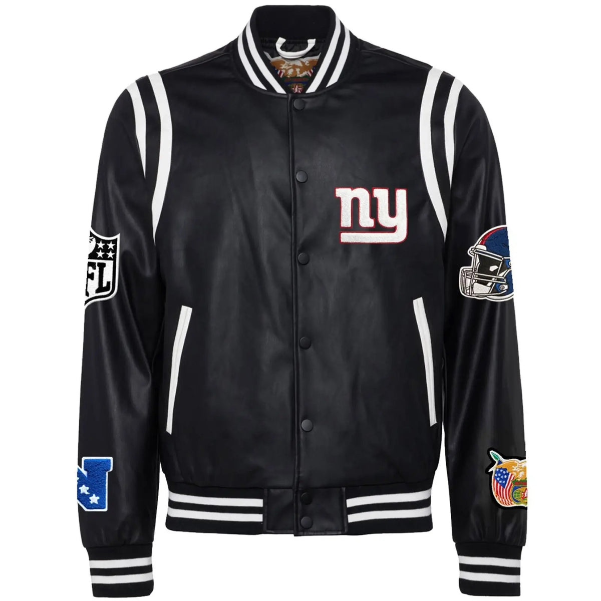 New York Giants Jeff Hamilton Classic Rib Black Leather Jacket
