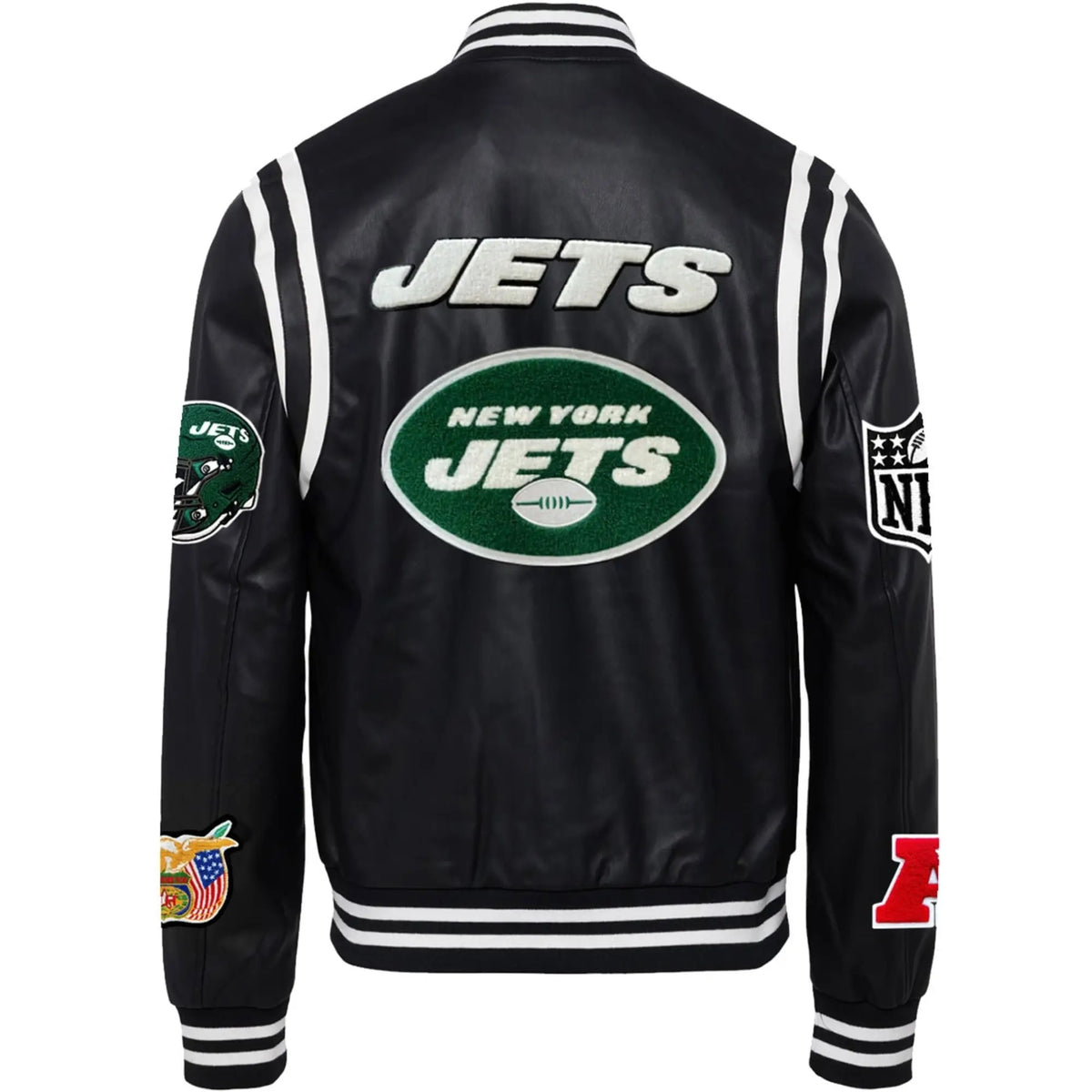 New York Jets Jeff Hamilton Leather Varsity Jacket - back view