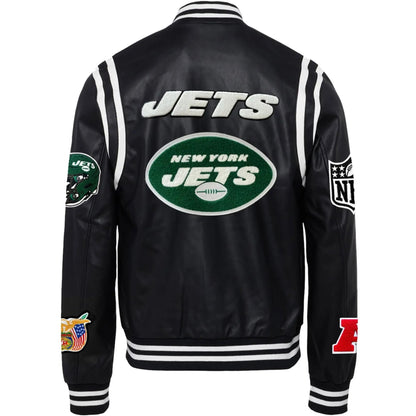 New York Jets Jeff Hamilton Leather Varsity Jacket - back view