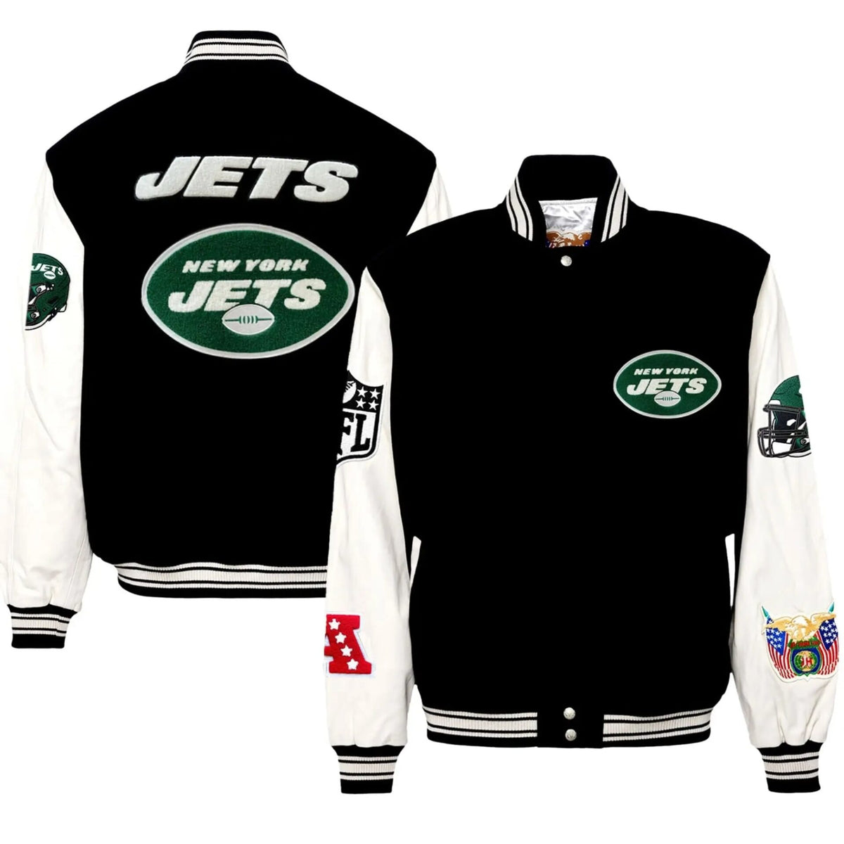 New York Jets Jeff Hamilton Wool and Leather Varsity Jacket - alternate view