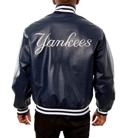 New York Yankees Blue Leather Jacket - back view