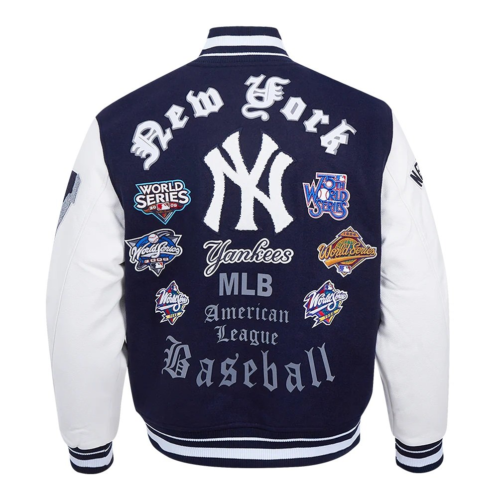 New York Yankees Old English Wool Varsity Jacket - back view