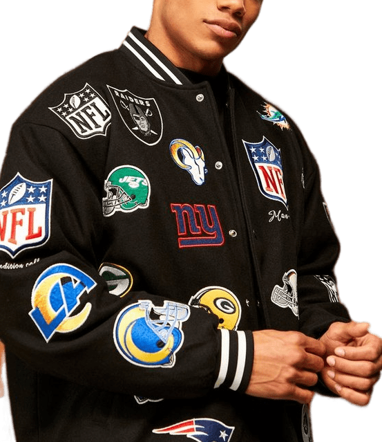 NFL Oversized Melton Multi Badge Bomber Jacket - back view