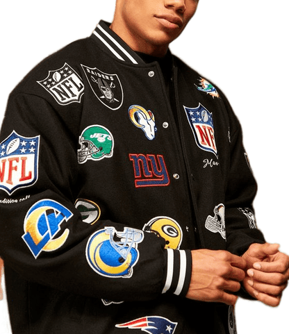 NFL Oversized Melton Multi Badge Bomber Jacket - back view