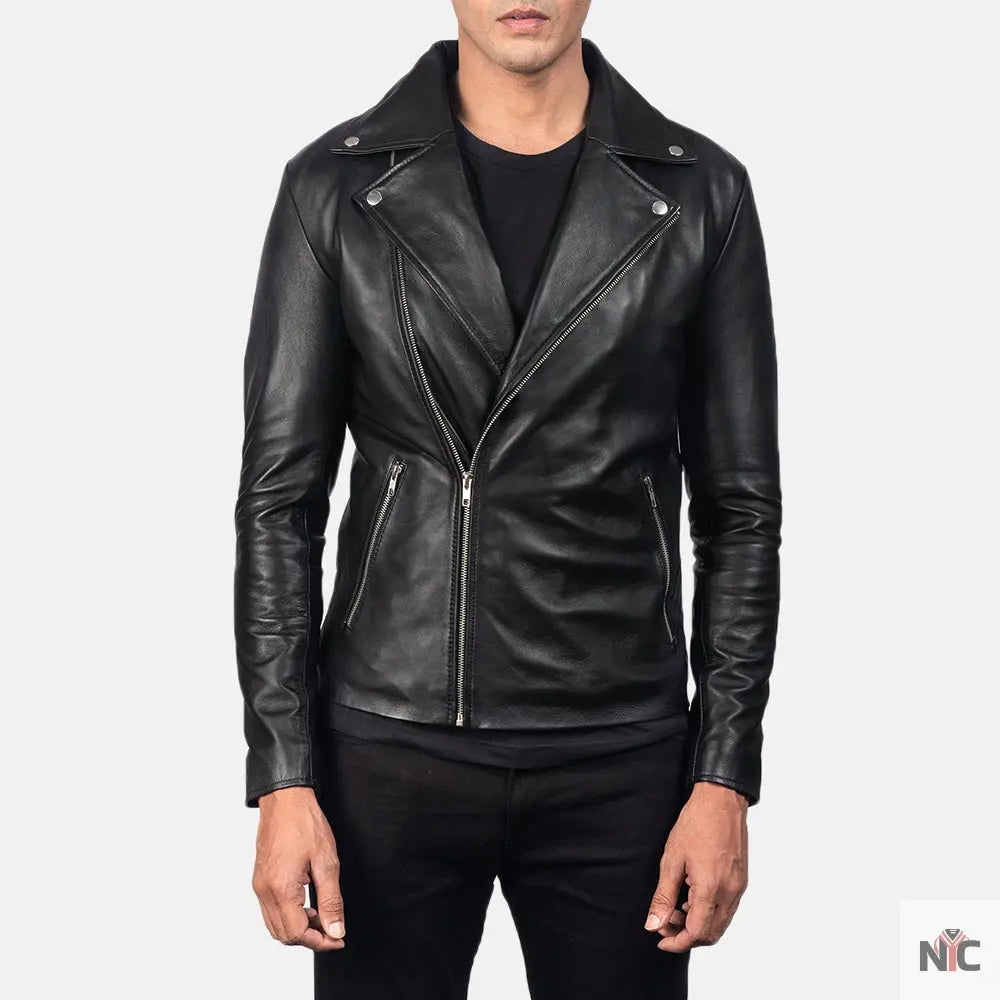 Noah Black Leather Biker Jacket Clanton Jacket