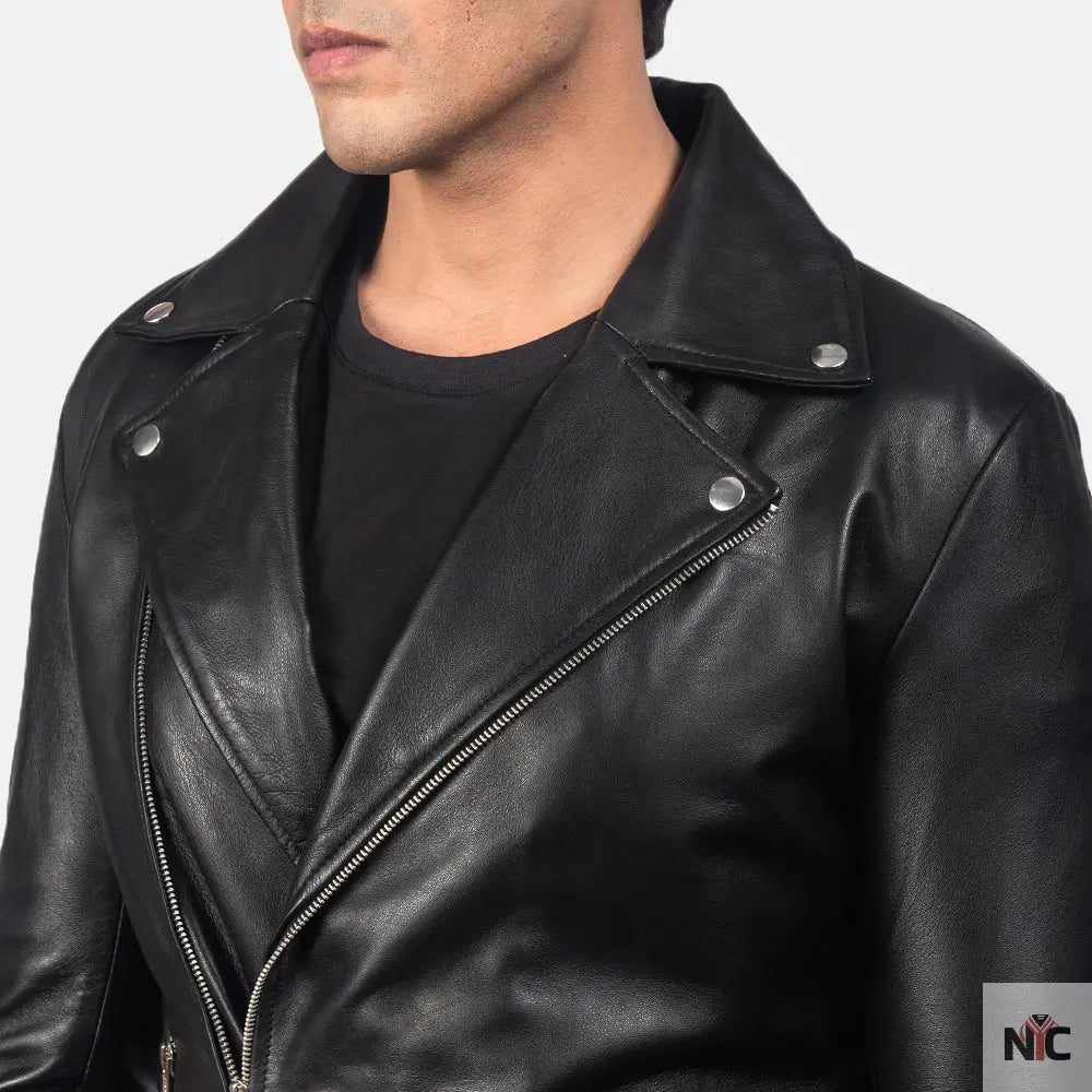 Noah Black Leather Biker Jacket Clanton Jacket