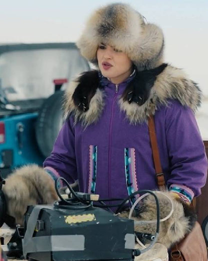 Anna Lambe North of North Season 2 Purple Hooded Parka - front view