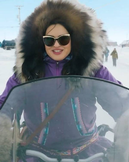 Anna Lambe North of North Season 2 Purple Hooded Parka - side view