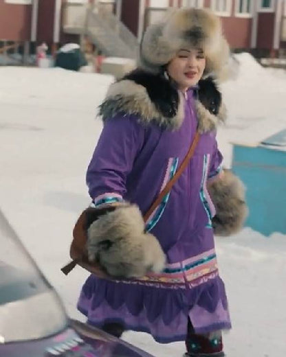 Anna Lambe North of North Season 2 Purple Hooded Parka - back view