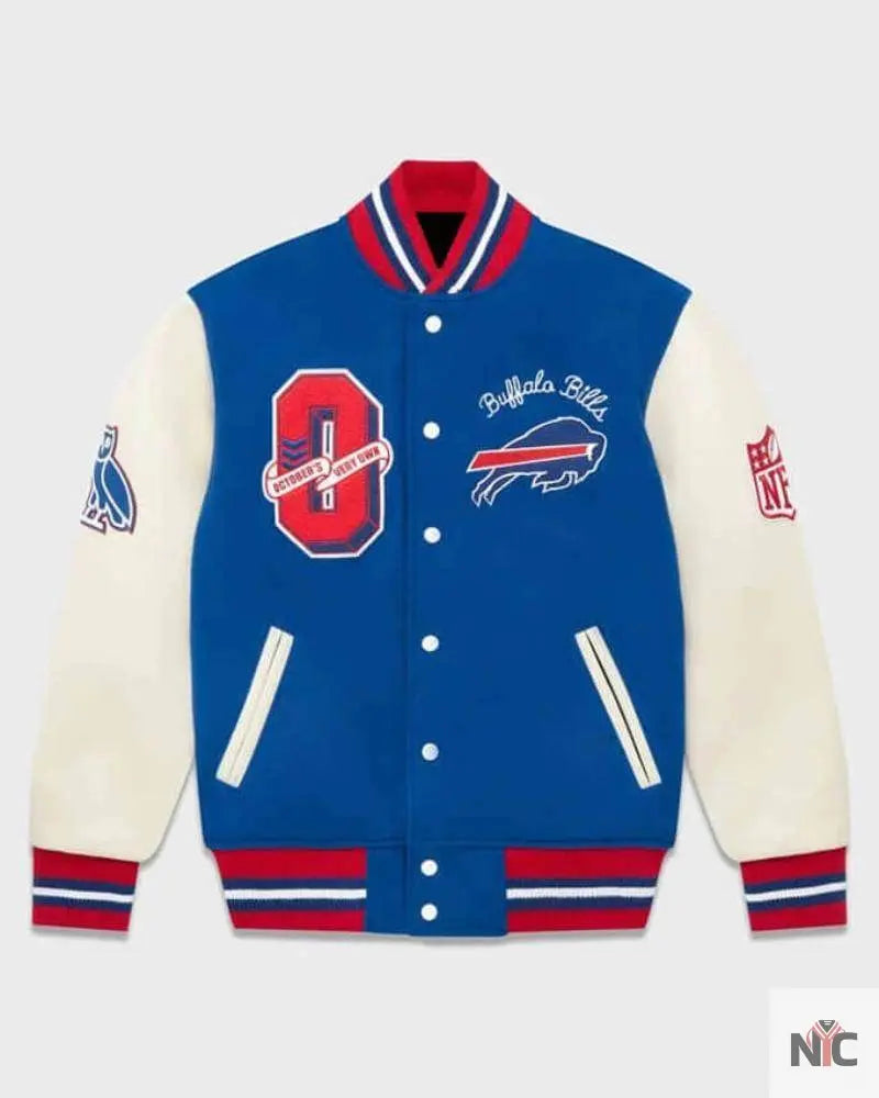 OVO NFL Buffalo Bills Blue And White Varsity Jacket Clanton Jacket
