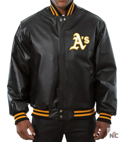Oakland Athletics Black Leather Varsity Jacket Clanton Jacket