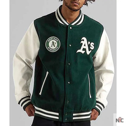 Oakland Athletics Green and White Varsity Jacket Clanton Jacket