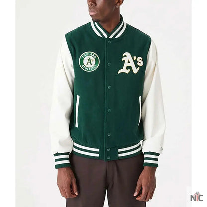 Oakland Athletics Green and White Varsity Jacket Clanton Jacket