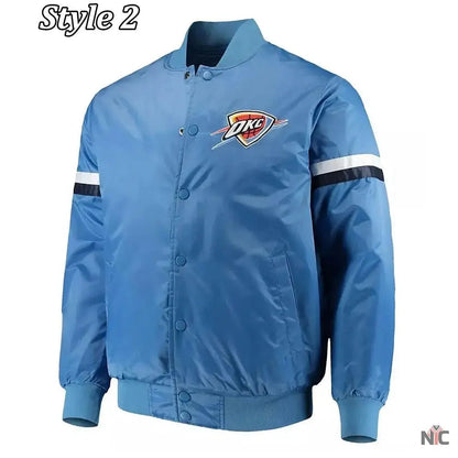 Oklahoma City Thunder Pick Varsity Satin Blue Jacket Clanton Jacket