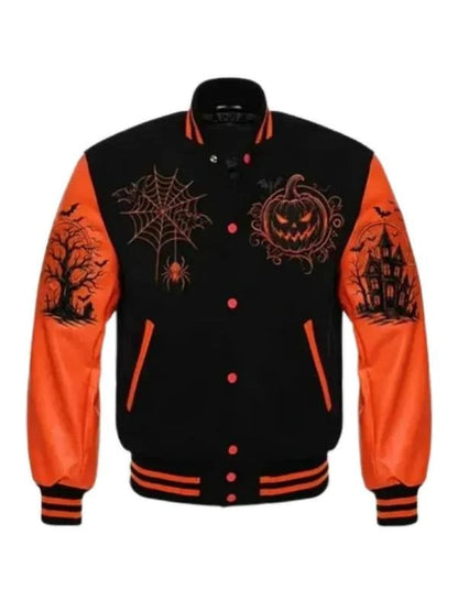 Halloween 2026 Spooky Black/Orange Varsity Jacket