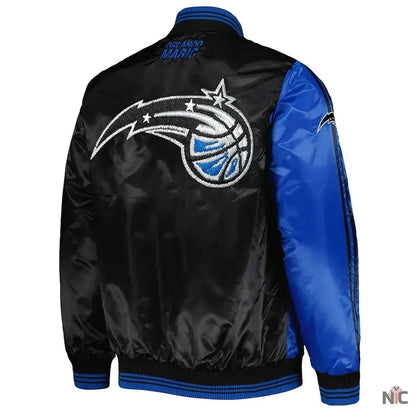 Orlando Magic Fast Break Blue and Black Satin Jacket Clanton Jacket
