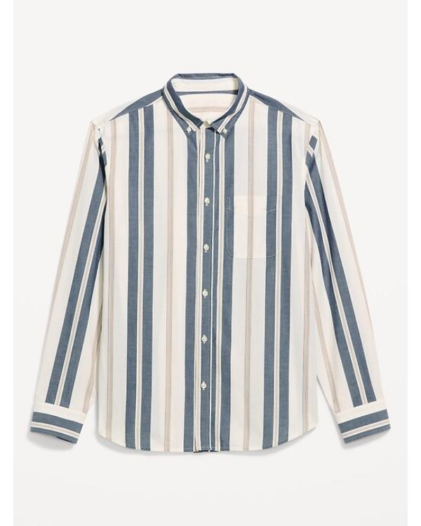 Malcolm McDowell Son of a Critch Season 5 Blue Striped Shirt - front view