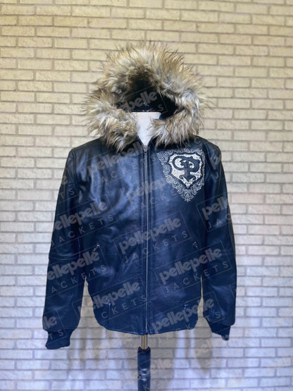 Pelle Pelle Black PP Crest Fur Hood Leather Jacket - detail view