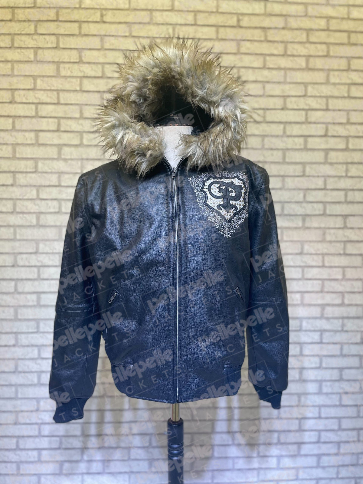 Pelle Pelle Black PP Crest Fur Hood Leather Jacket - side view
