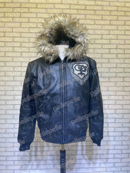 Pelle Pelle Black PP Crest Fur Hood Leather Jacket - side view
