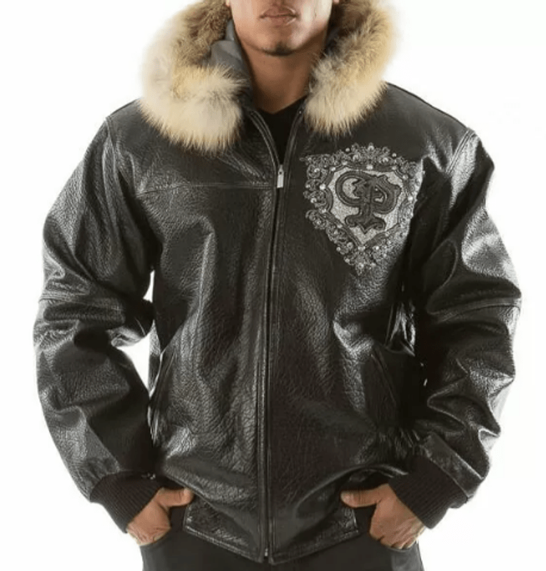 Pelle Pelle Black PP Crest Fur Hood Leather Jacket - back view