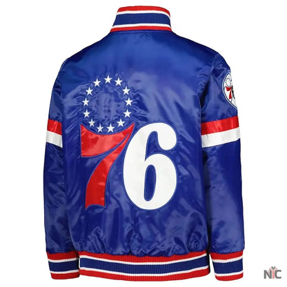 Philadelphia 76ers Home Game Royal Satin Jacket Clanton Jacket