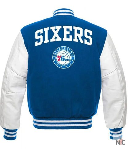 Philadelphia 76ers Letterman Blue and White Jacket Clanton Jacket