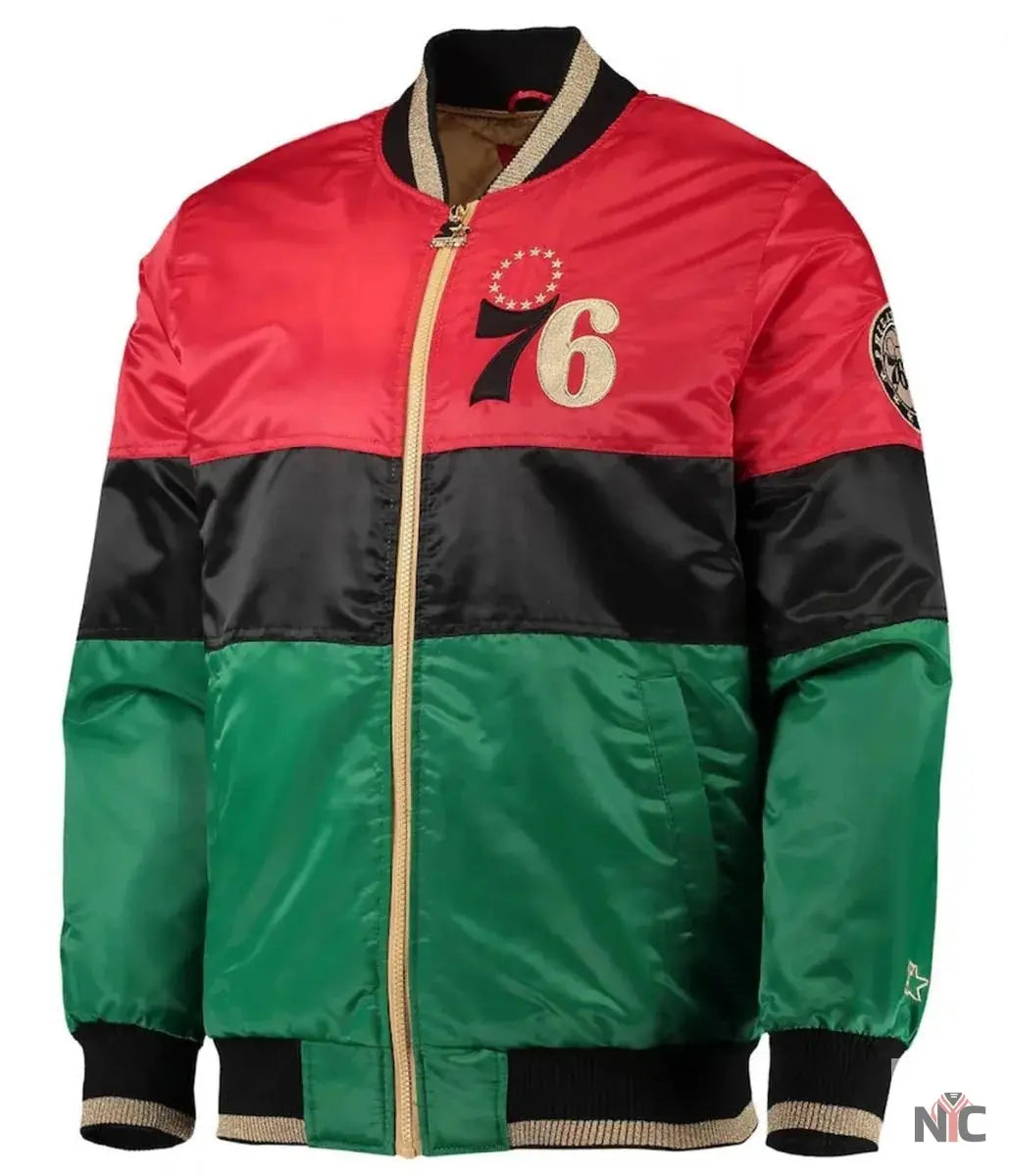 Philadelphia 76ers Satin Full-Zip Jacket Clanton Jacket