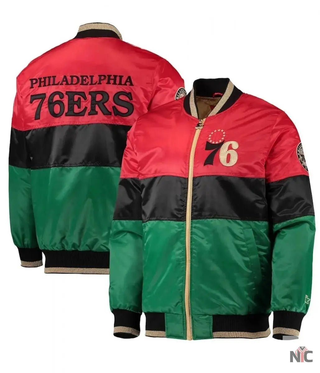 Philadelphia 76ers Satin Full-Zip Jacket Clanton Jacket