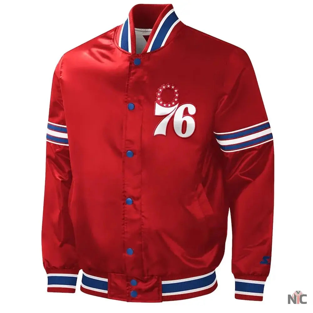 Philadelphia 76ers Slider Red Varsity Satin Jacket Clanton Jacket