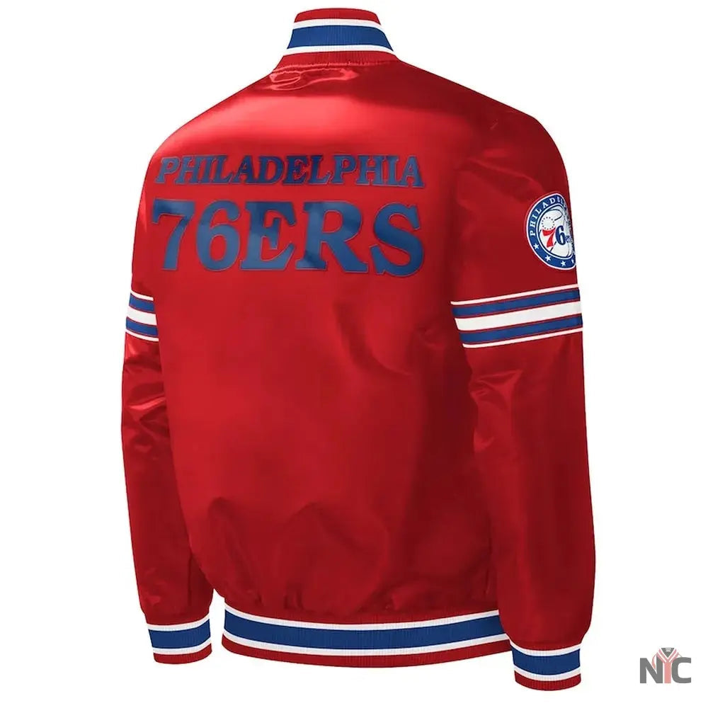Philadelphia 76ers Slider Red Varsity Satin Jacket Clanton Jacket