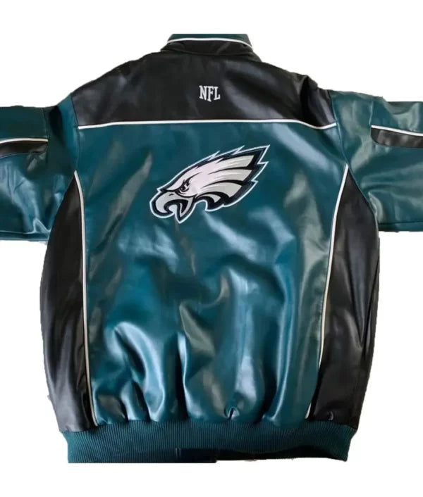 Philadelphia Eagles Green and Black Leather Jacket - back view