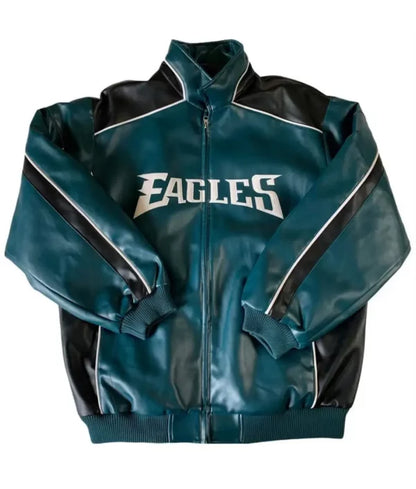 Philadelphia Eagles Green and Black Leather Jacket