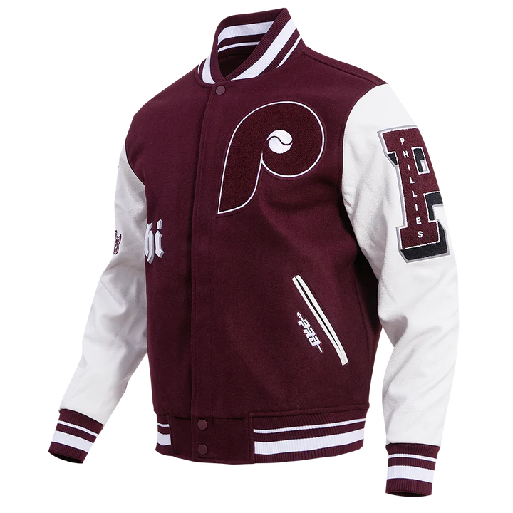 Philadelphia Phillies Old English Wool Varsity Jacket - side view