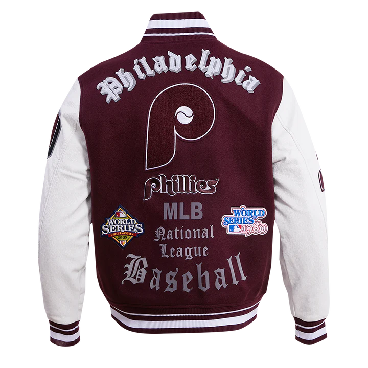 Philadelphia Phillies Old English Wool Varsity Jacket - back view