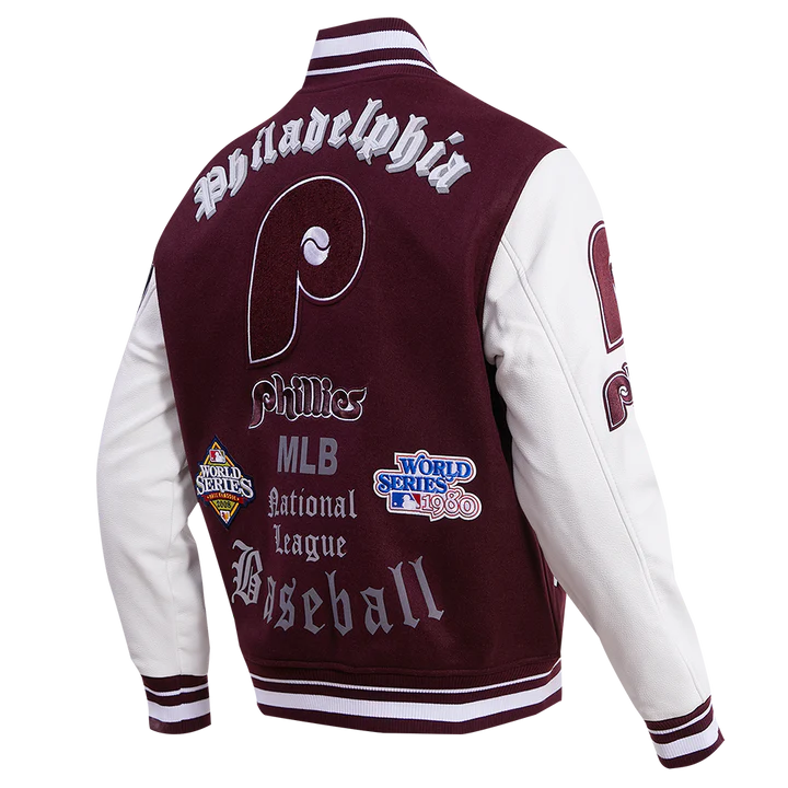 Philadelphia Phillies Old English Wool Varsity Jacket - detail view