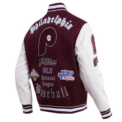 Philadelphia Phillies Old English Wool Varsity Jacket - detail view