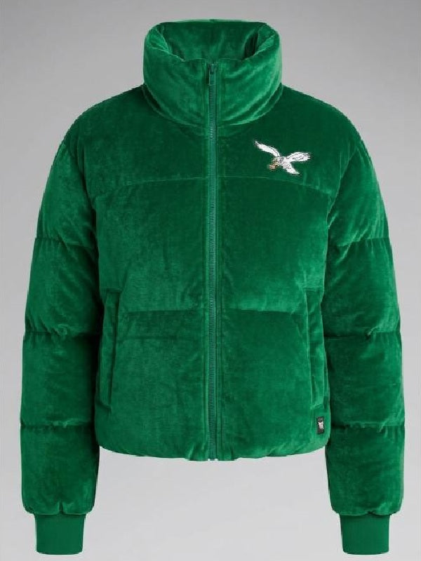 Philadelphia Eagles Green Velvet Puffer Jacket