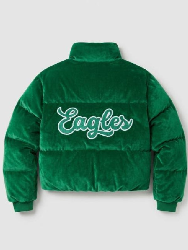 Philadelphia Eagles Green Velvet Puffer Jacket
