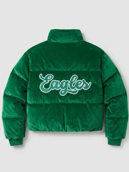 Philadelphia Eagles Green Velvet Puffer Jacket