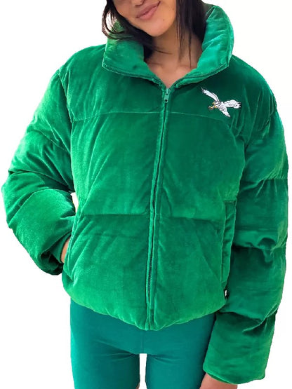 Philadelphia Eagles Green Velvet Puffer Jacket