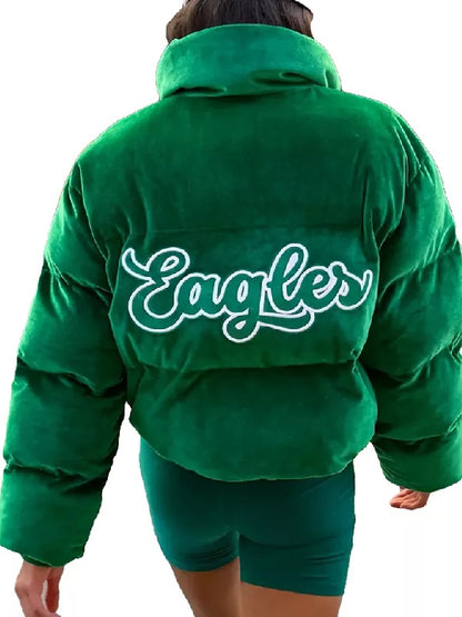 Philadelphia Eagles Green Velvet Puffer Jacket
