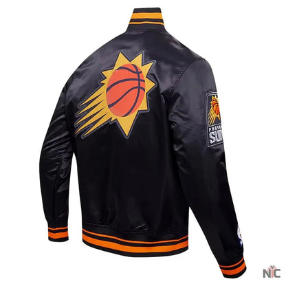 Phoenix Suns Script Tail Black Satin Varsity Jacket Clanton Jacket