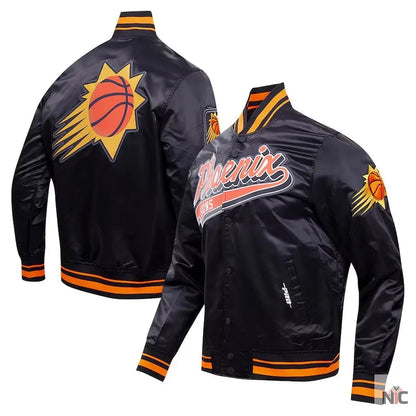 Phoenix Suns Script Tail Black Satin Varsity Jacket Clanton Jacket