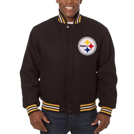 Pittsburgh Steelers Bomber Black Wool Jacket