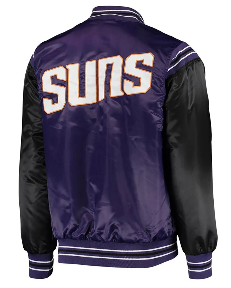 Purple Black Phoenix Suns the Enforcer Varsity Satin Jacket - back view