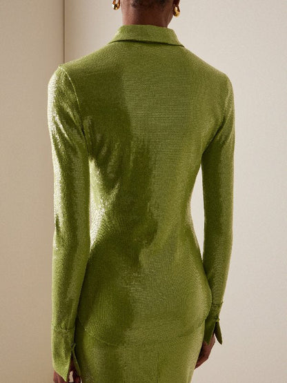Real Housewives of SLC S7 Lisa Barlow Green Sequin Shirt
