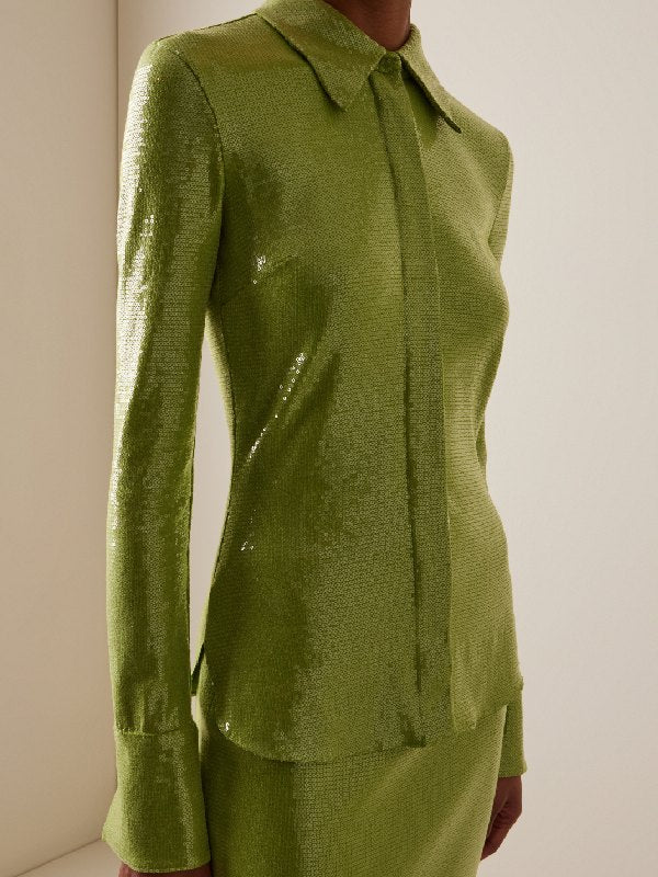 Real Housewives of SLC S7 Lisa Barlow Green Sequin Shirt