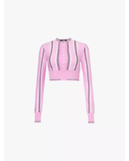 Reasonable Doubt S04 Pink Striped Cropped Cardigan - view 2