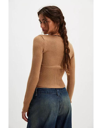 Kamaia Fairburn Heartland Season 20 Brown Bow Knit Cardigan - back view